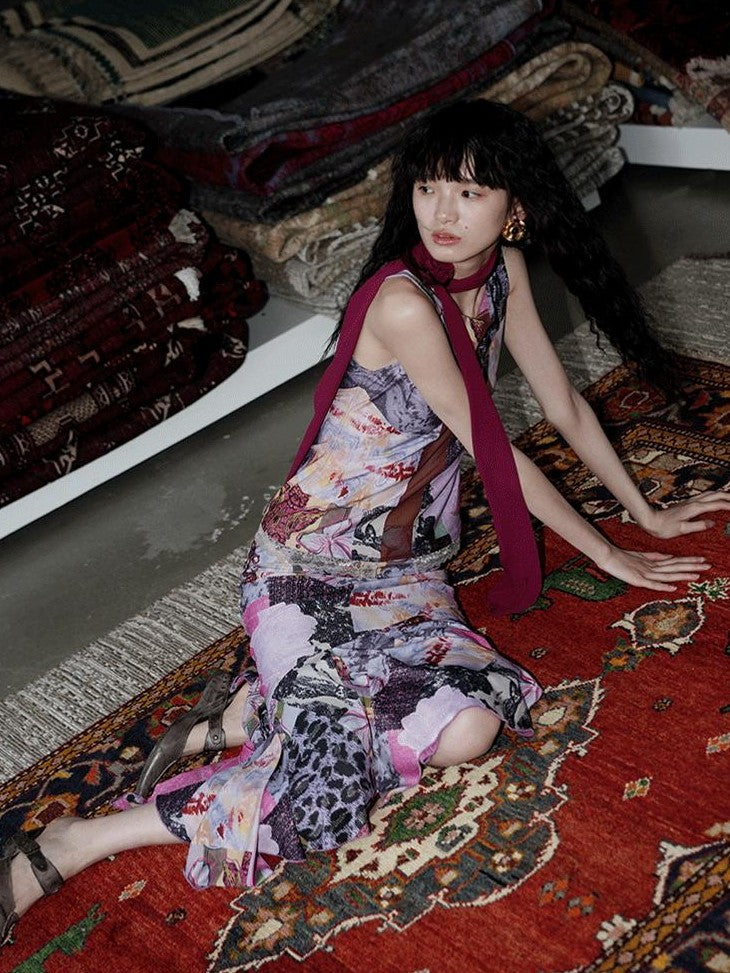 badtaste Printed New Chinese Patchwork Vest Women's Matching Skirt Sets