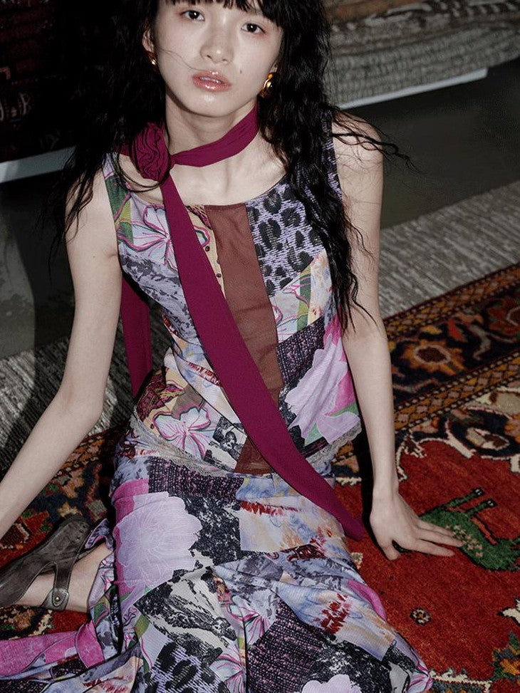 badtaste Printed New Chinese Patchwork Vest Women's Matching Skirt Sets