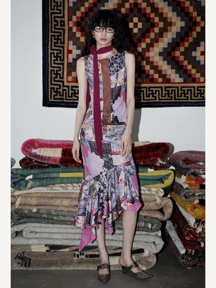 badtaste Printed New Chinese Patchwork Vest Women's Matching Skirt Sets