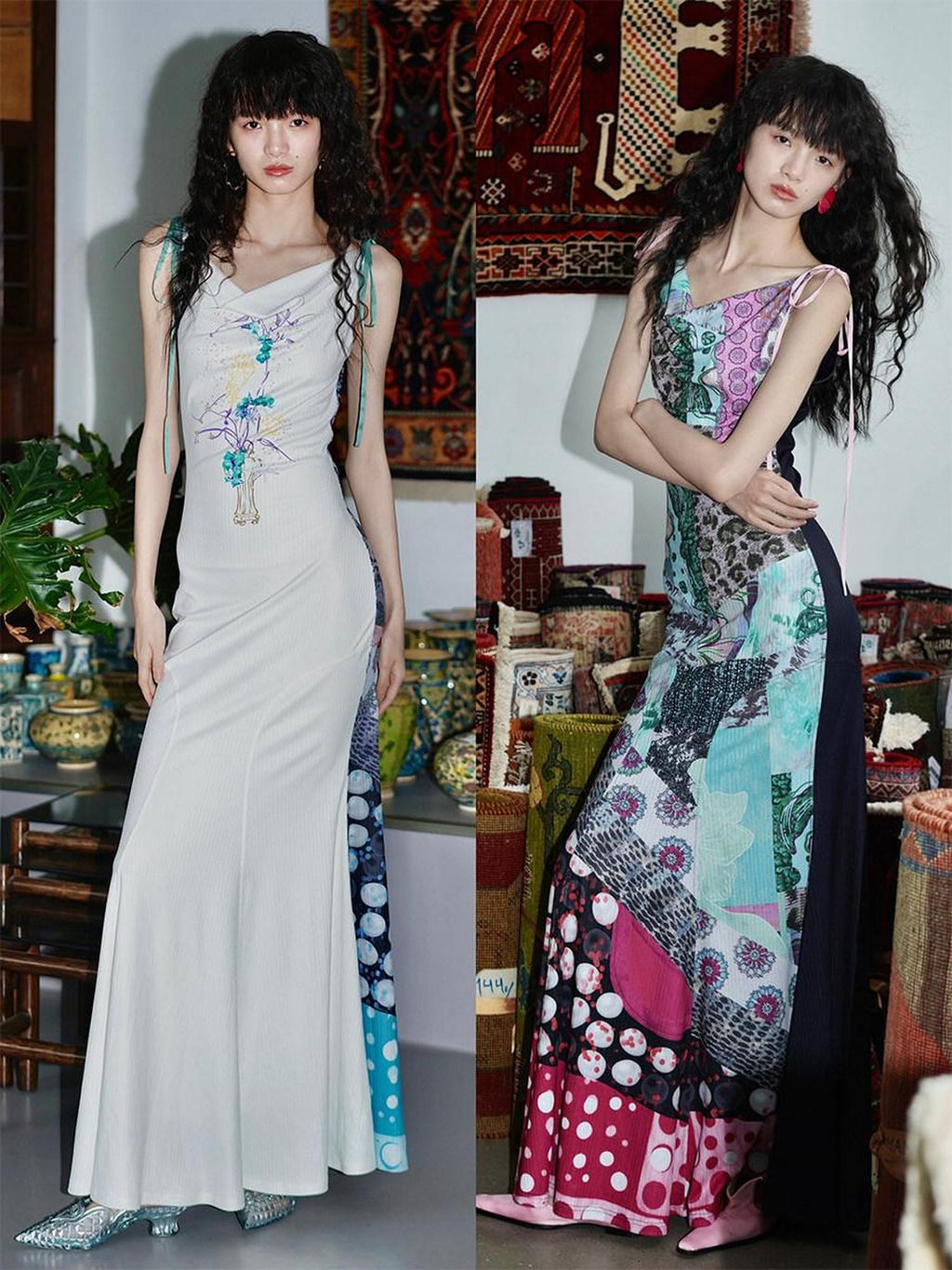 badtaste Printed New Chinese Reversible Sleeveless Slim Women's Slip Maxi Dresses
