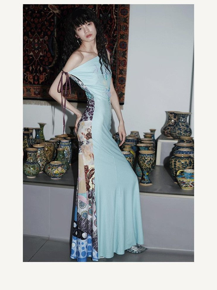 badtaste Printed New Chinese Reversible Sleeveless Slim Women's Slip Maxi Dresses