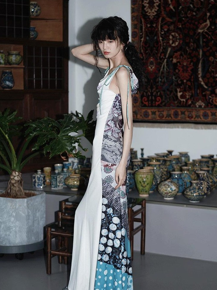 badtaste Printed New Chinese Reversible Sleeveless Slim Women's Slip Maxi Dresses