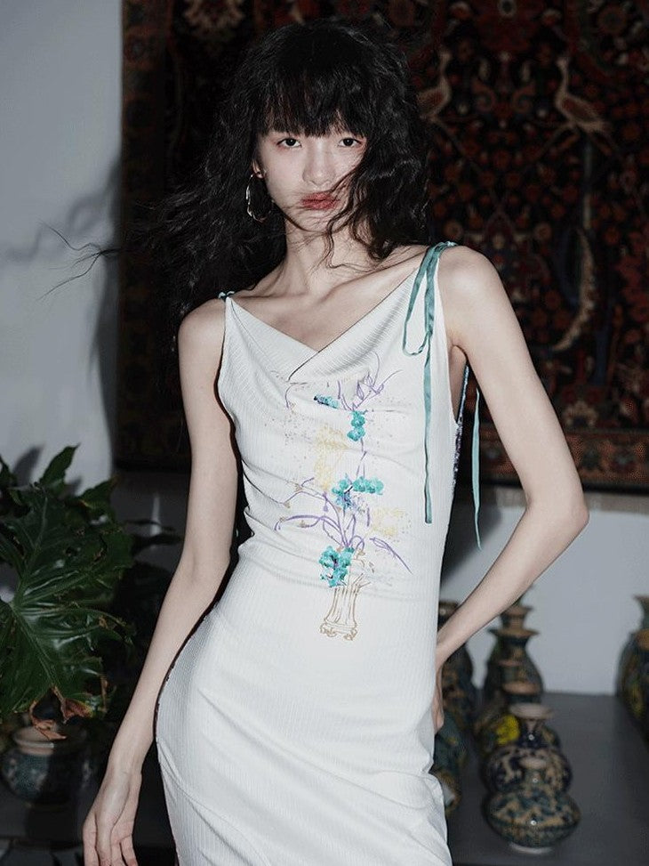 badtaste Printed New Chinese Reversible Sleeveless Slim Women's Slip Maxi Dresses