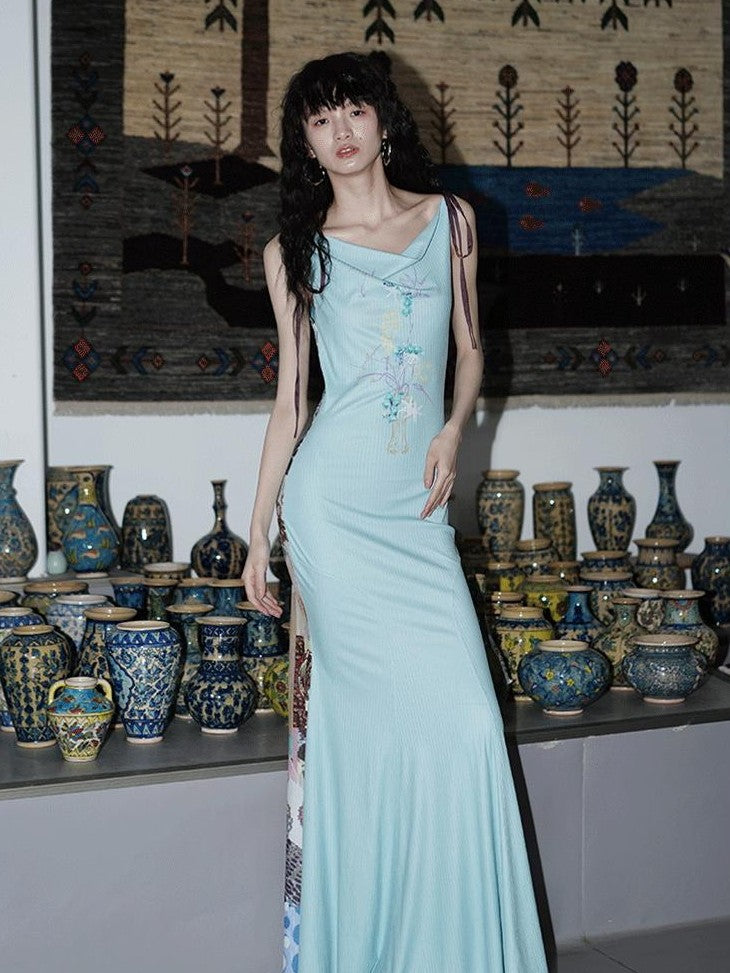 badtaste Printed New Chinese Reversible Sleeveless Slim Women's Slip Maxi Dresses