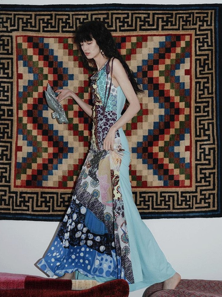 badtaste Printed New Chinese Reversible Sleeveless Slim Women's Slip Maxi Dresses