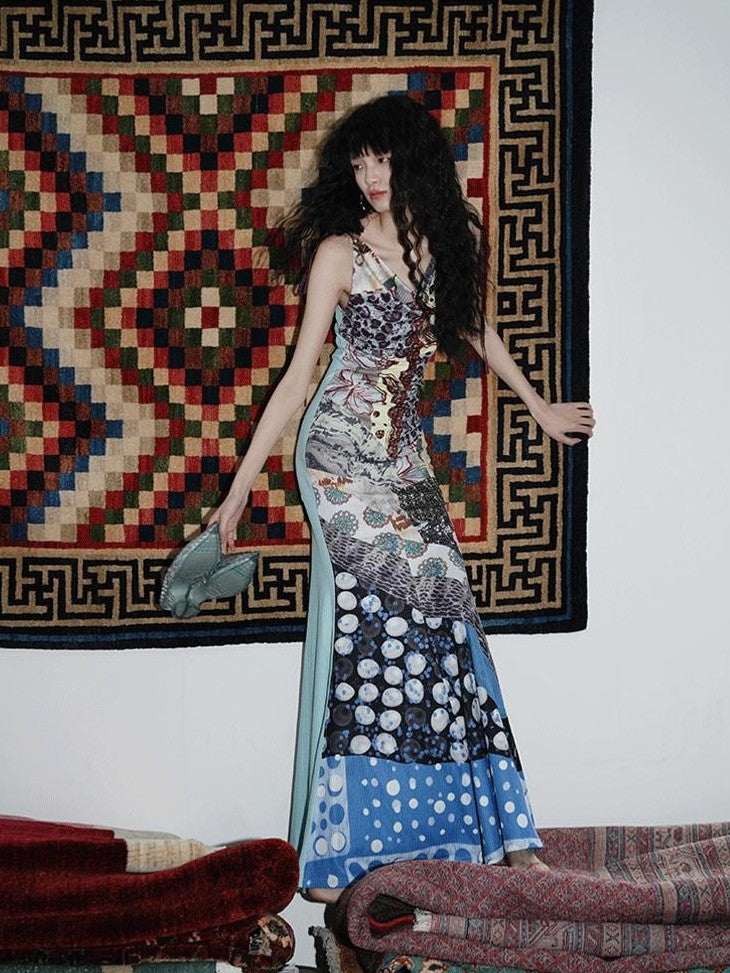 badtaste Printed New Chinese Reversible Sleeveless Slim Women's Slip Maxi Dresses