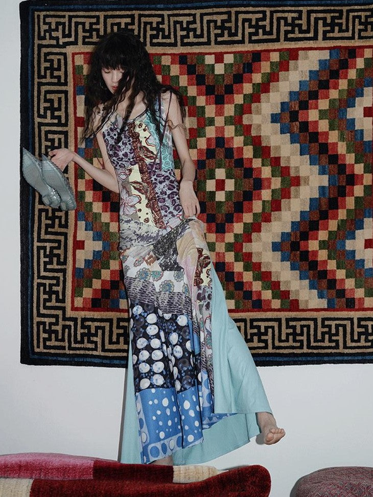 badtaste Printed New Chinese Reversible Sleeveless Slim Women's Slip Maxi Dresses