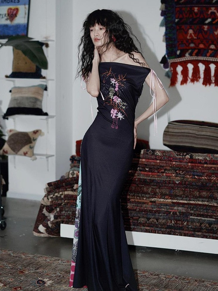 badtaste Printed New Chinese Reversible Sleeveless Slim Women's Slip Maxi Dresses