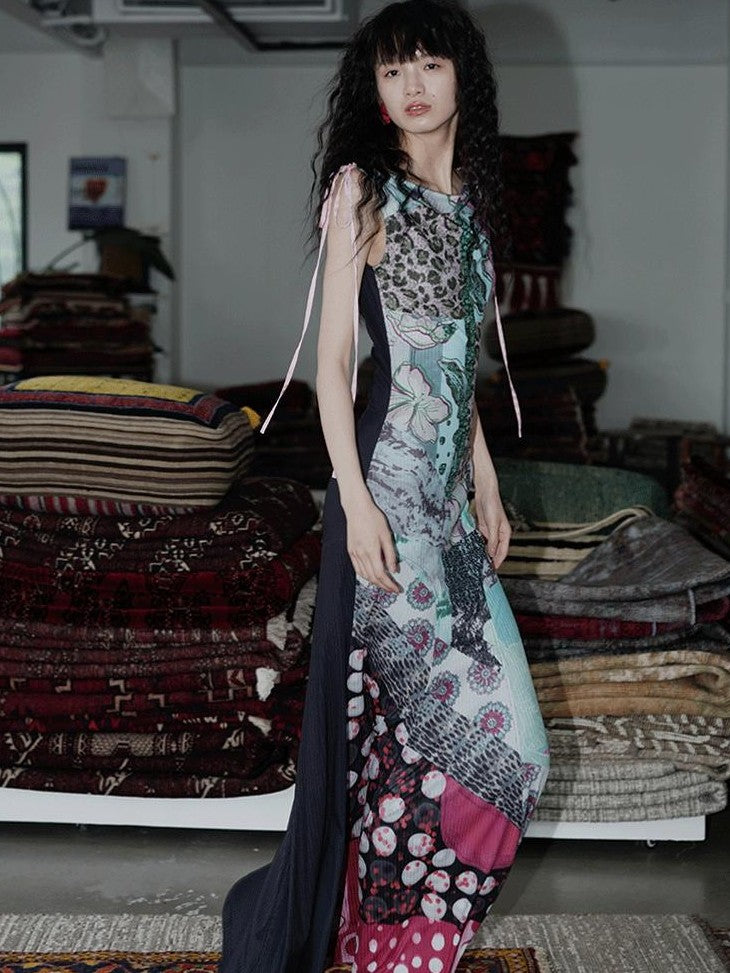 badtaste Printed New Chinese Reversible Sleeveless Slim Women's Slip Maxi Dresses