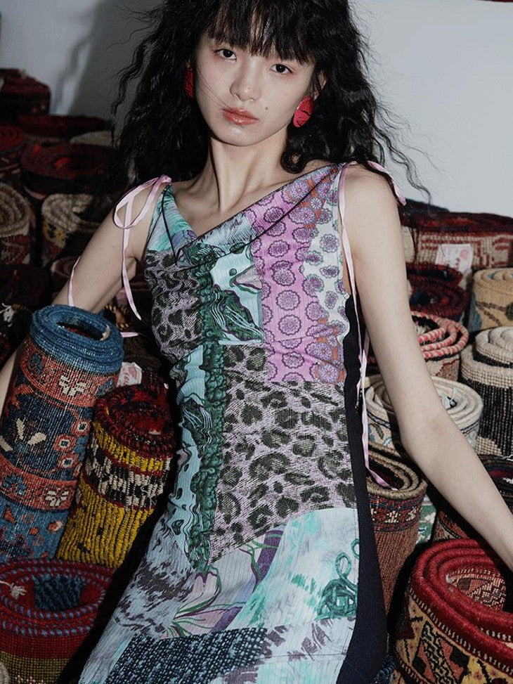 badtaste Printed New Chinese Reversible Sleeveless Slim Women's Slip Maxi Dresses