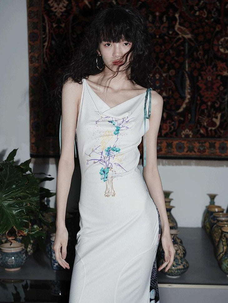 badtaste Printed New Chinese Reversible Sleeveless Slim Women's Slip Maxi Dresses