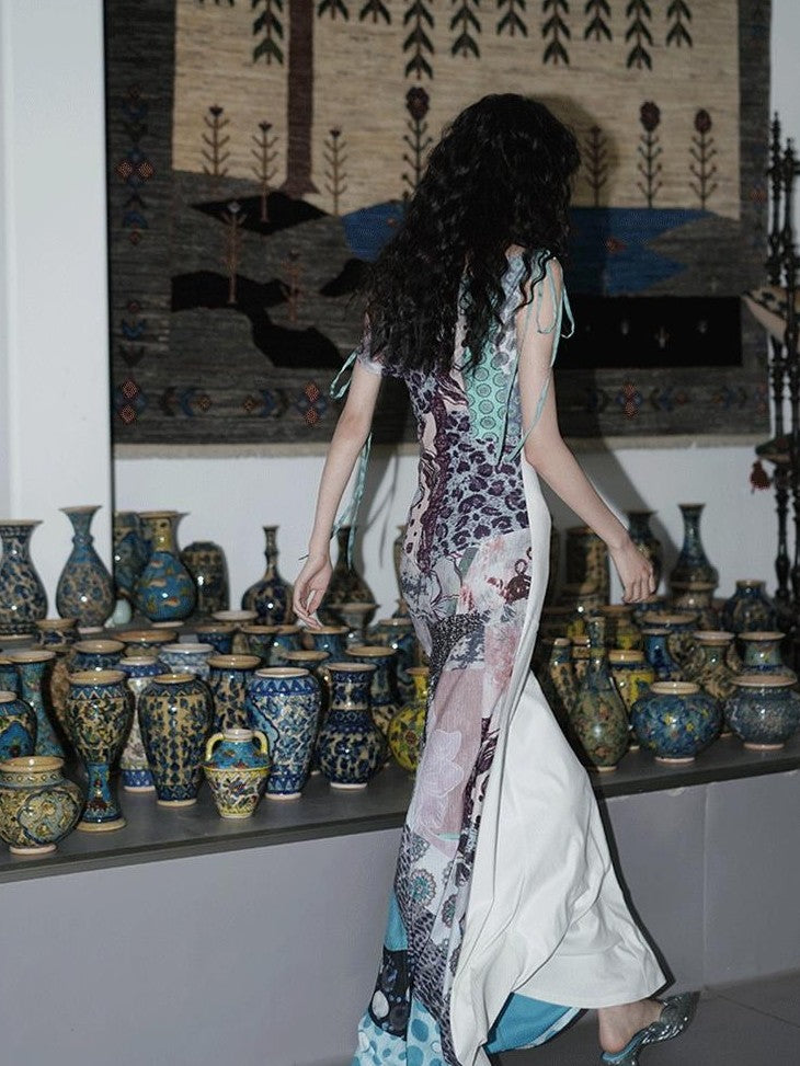 badtaste Printed New Chinese Reversible Sleeveless Slim Women's Slip Maxi Dresses