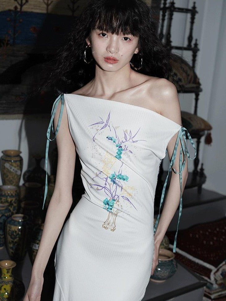 badtaste Printed New Chinese Reversible Sleeveless Slim Women's Slip Maxi Dresses