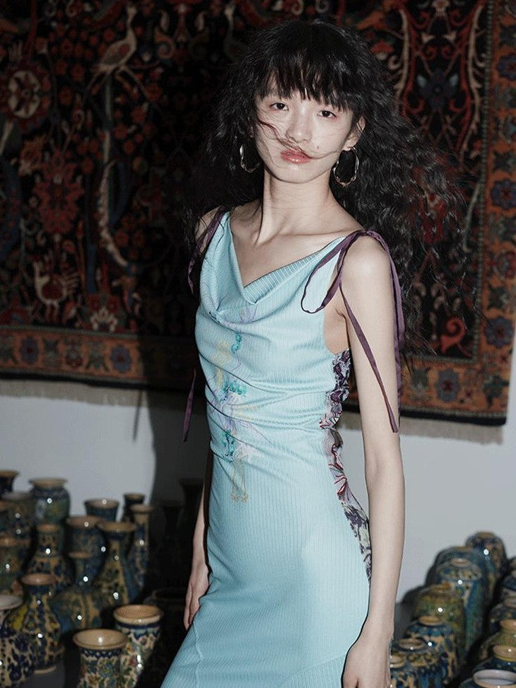 badtaste Printed New Chinese Reversible Sleeveless Slim Women's Slip Maxi Dresses
