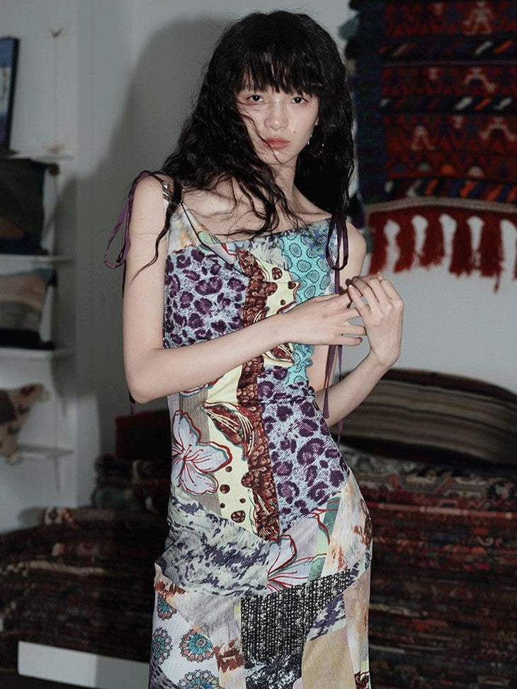 badtaste Printed New Chinese Reversible Sleeveless Slim Women's Slip Maxi Dresses