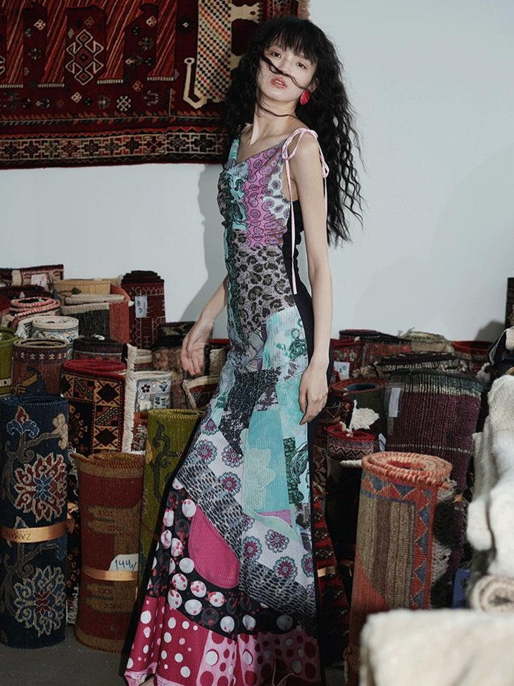 badtaste Printed New Chinese Reversible Sleeveless Slim Women's Slip Maxi Dresses