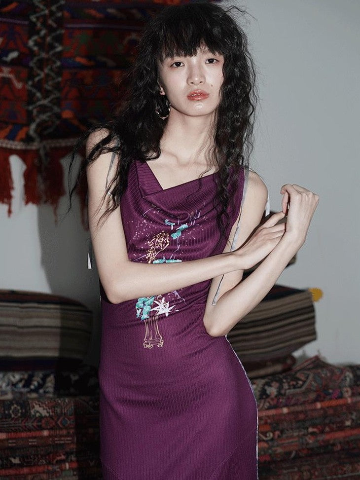 badtaste Printed New Chinese Reversible Sleeveless Slim Women's Slip Maxi Dresses