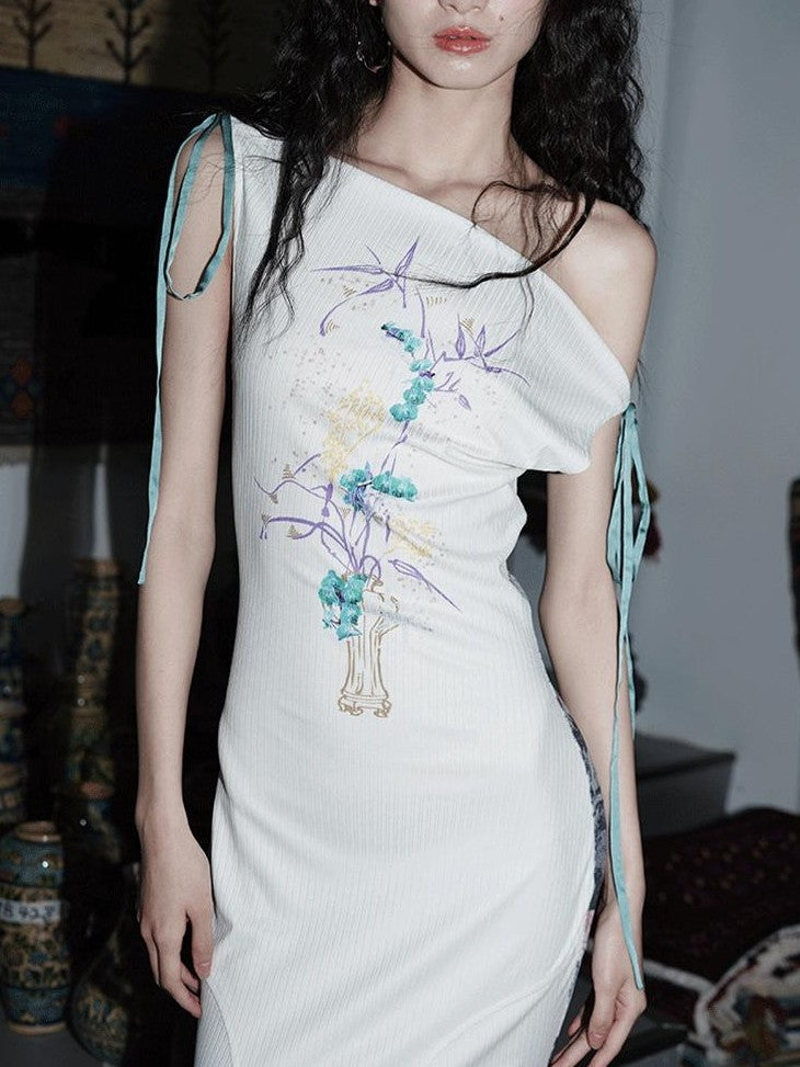 badtaste Printed New Chinese Reversible Sleeveless Slim Women's Slip Maxi Dresses