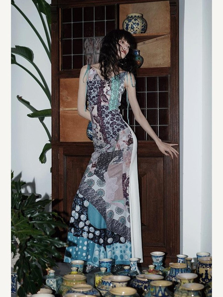 badtaste Printed New Chinese Reversible Sleeveless Slim Women's Slip Maxi Dresses