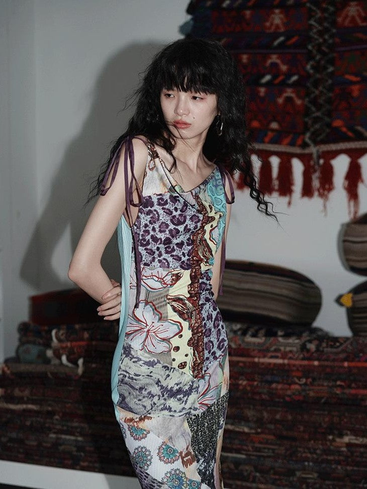 badtaste Printed New Chinese Reversible Sleeveless Slim Women's Slip Maxi Dresses