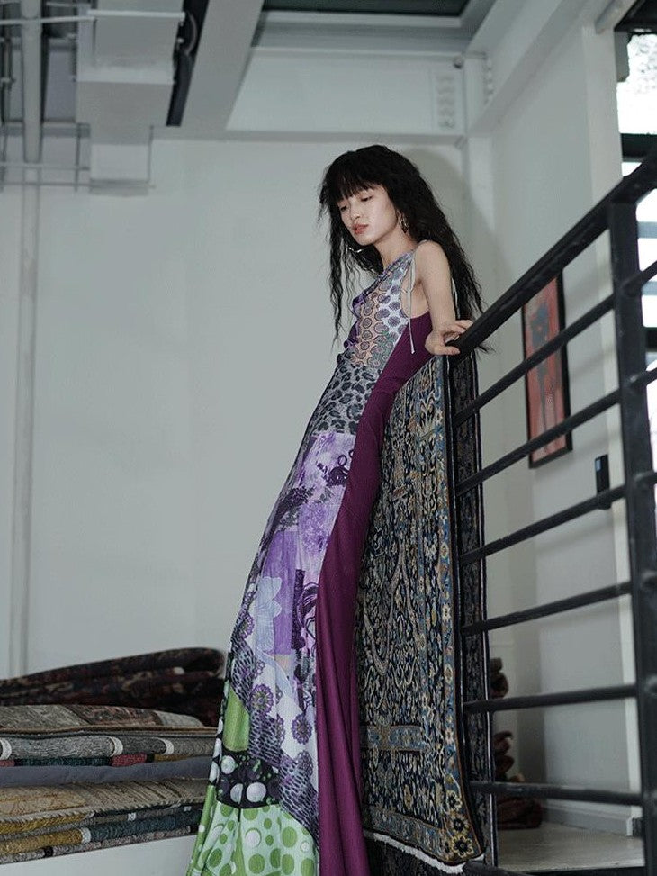 badtaste Printed New Chinese Reversible Sleeveless Slim Women's Slip Maxi Dresses