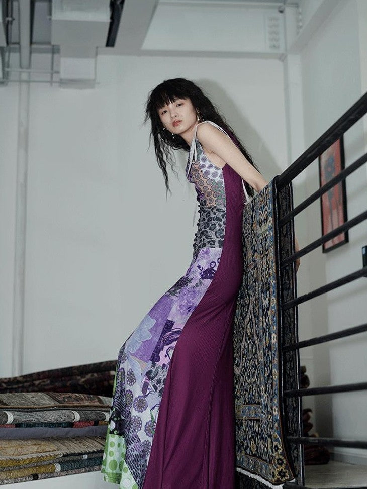 badtaste Printed New Chinese Reversible Sleeveless Slim Women's Slip Maxi Dresses