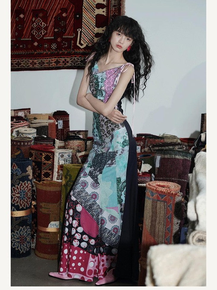 badtaste Printed New Chinese Reversible Sleeveless Slim Women's Slip Maxi Dresses