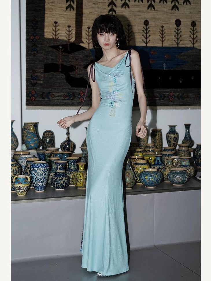 badtaste Printed New Chinese Reversible Sleeveless Slim Women's Slip Maxi Dresses