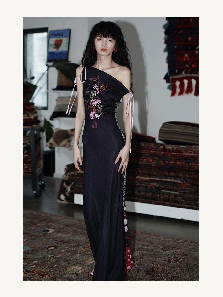 badtaste Printed New Chinese Reversible Sleeveless Slim Women's Slip Maxi Dresses