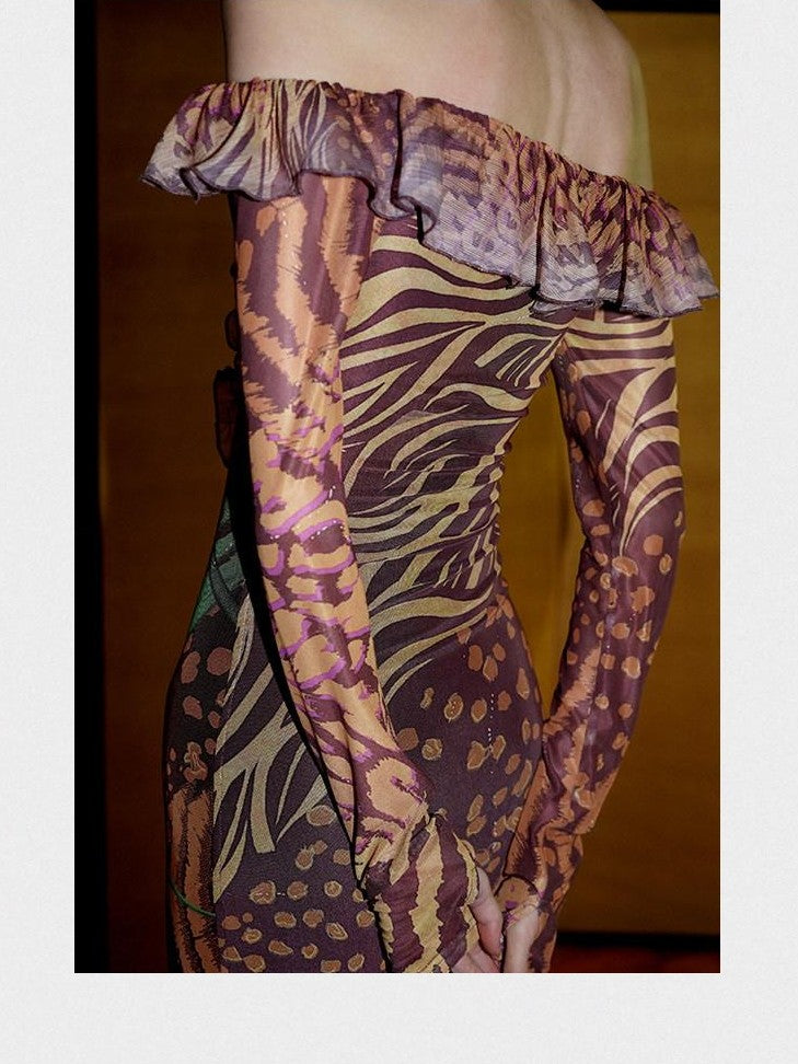 badtaste Printed New Chinese Style Off Shoulder Mermaid Women's Strapless Maxi Dresses