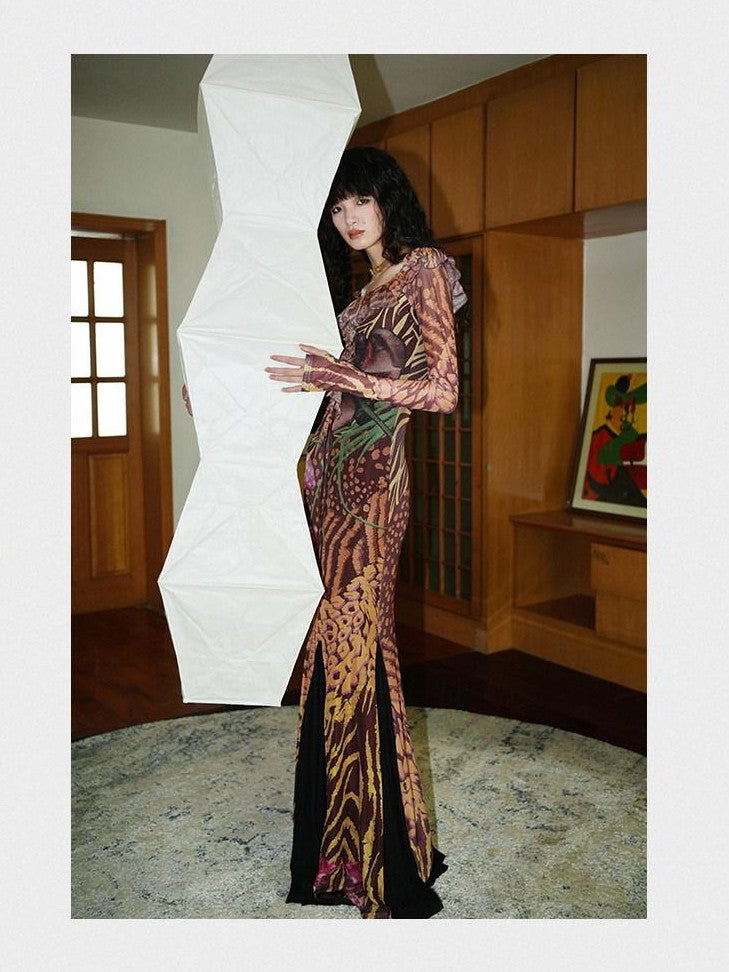 badtaste Printed New Chinese Style Off Shoulder Mermaid Women's Strapless Maxi Dresses