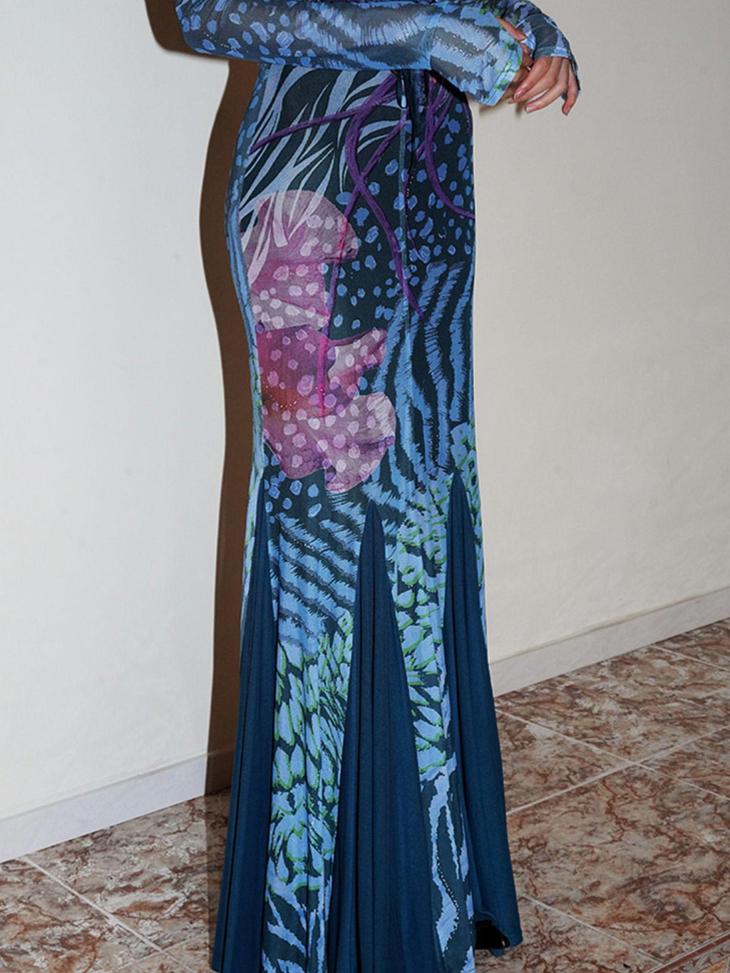 badtaste Printed New Chinese Style Off Shoulder Mermaid Women's Strapless Maxi Dresses