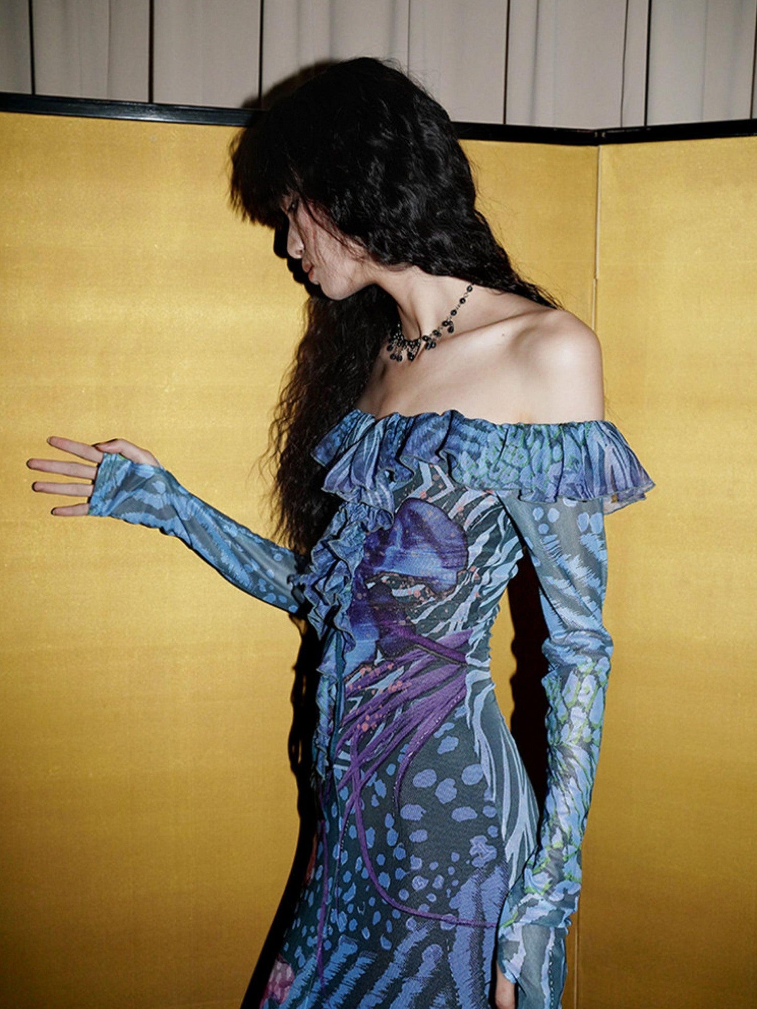 badtaste Printed New Chinese Style Off Shoulder Mermaid Women's Strapless Maxi Dresses