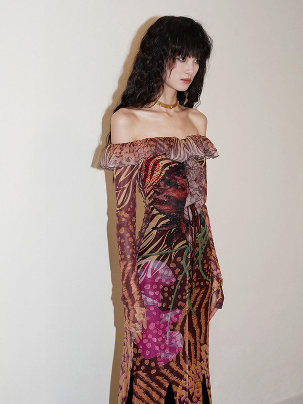 badtaste Printed New Chinese Style Off Shoulder Mermaid Women's Strapless Maxi Dresses