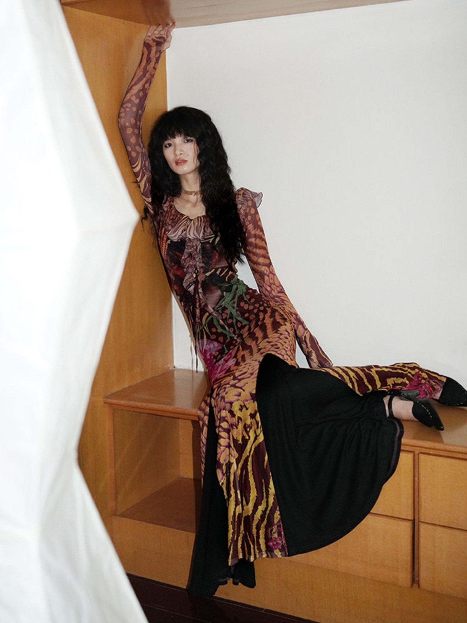 badtaste Printed New Chinese Style Off Shoulder Mermaid Women's Strapless Maxi Dresses