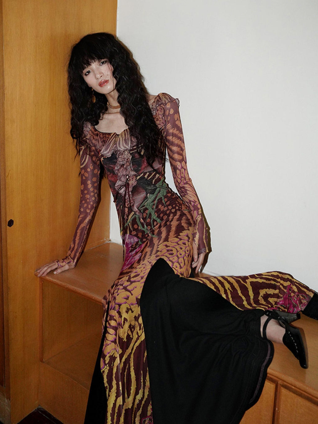 badtaste Printed New Chinese Style Off Shoulder Mermaid Women's Strapless Maxi Dresses