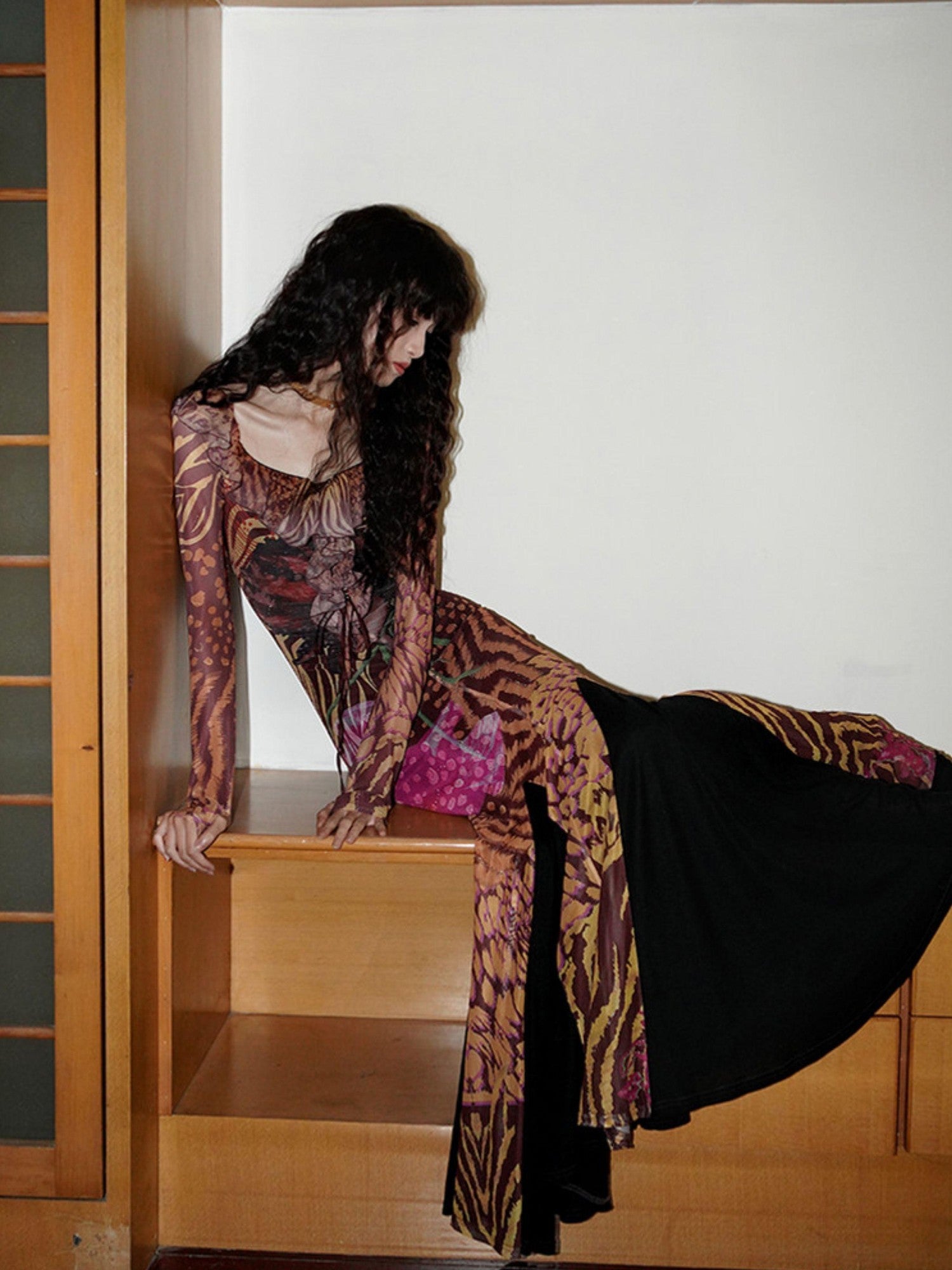 badtaste Printed New Chinese Style Off Shoulder Mermaid Women's Strapless Maxi Dresses