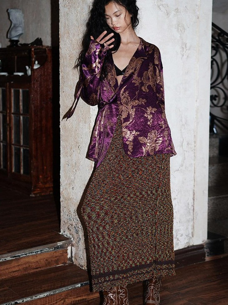 badtaste Printed Western Retro Tie Front Loose Oversized Women's Blazers
