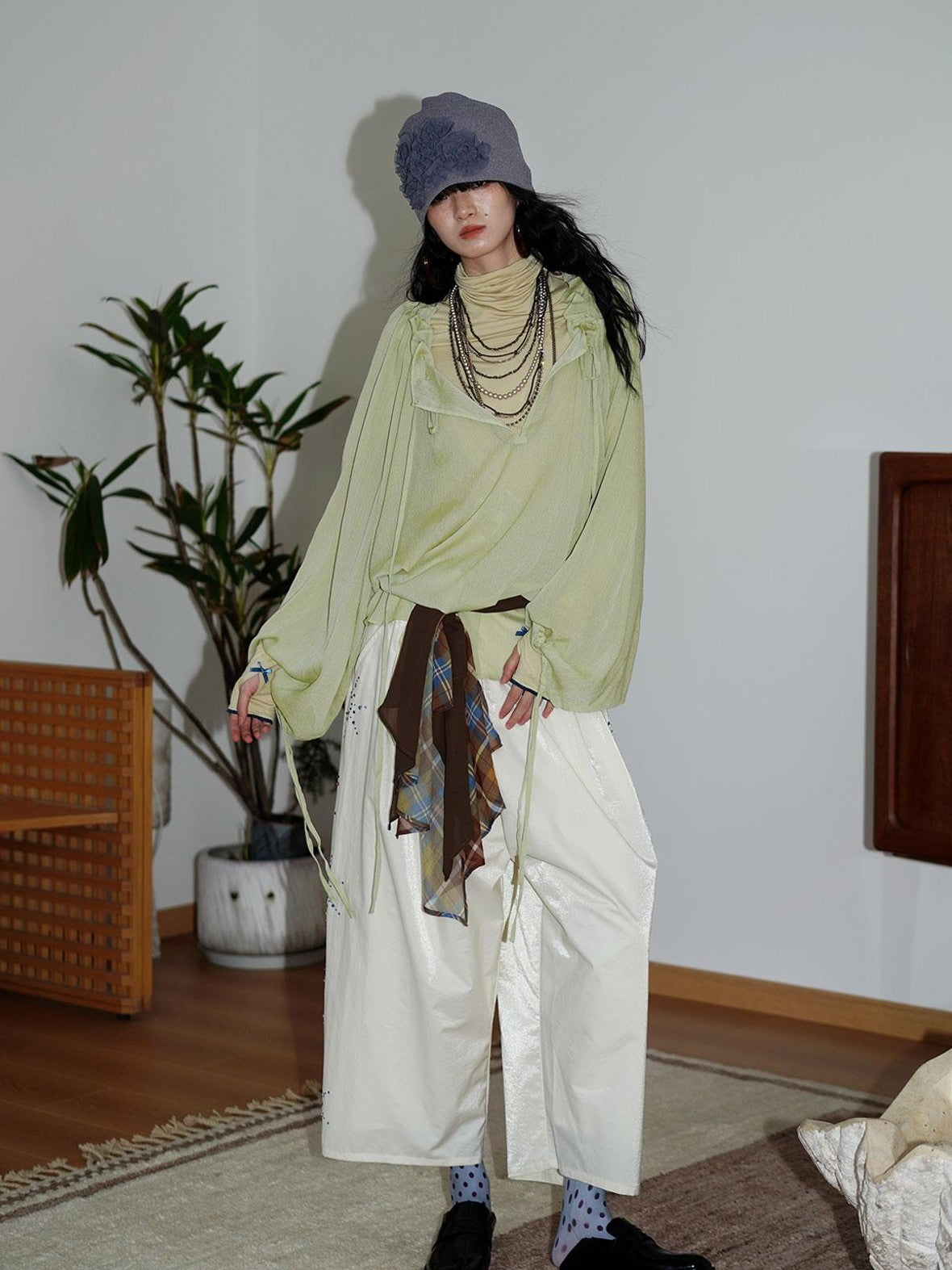 badtaste Red And Beige Rhinestone Solid Low Waist Women's Other Fabric Wide-leg Pants