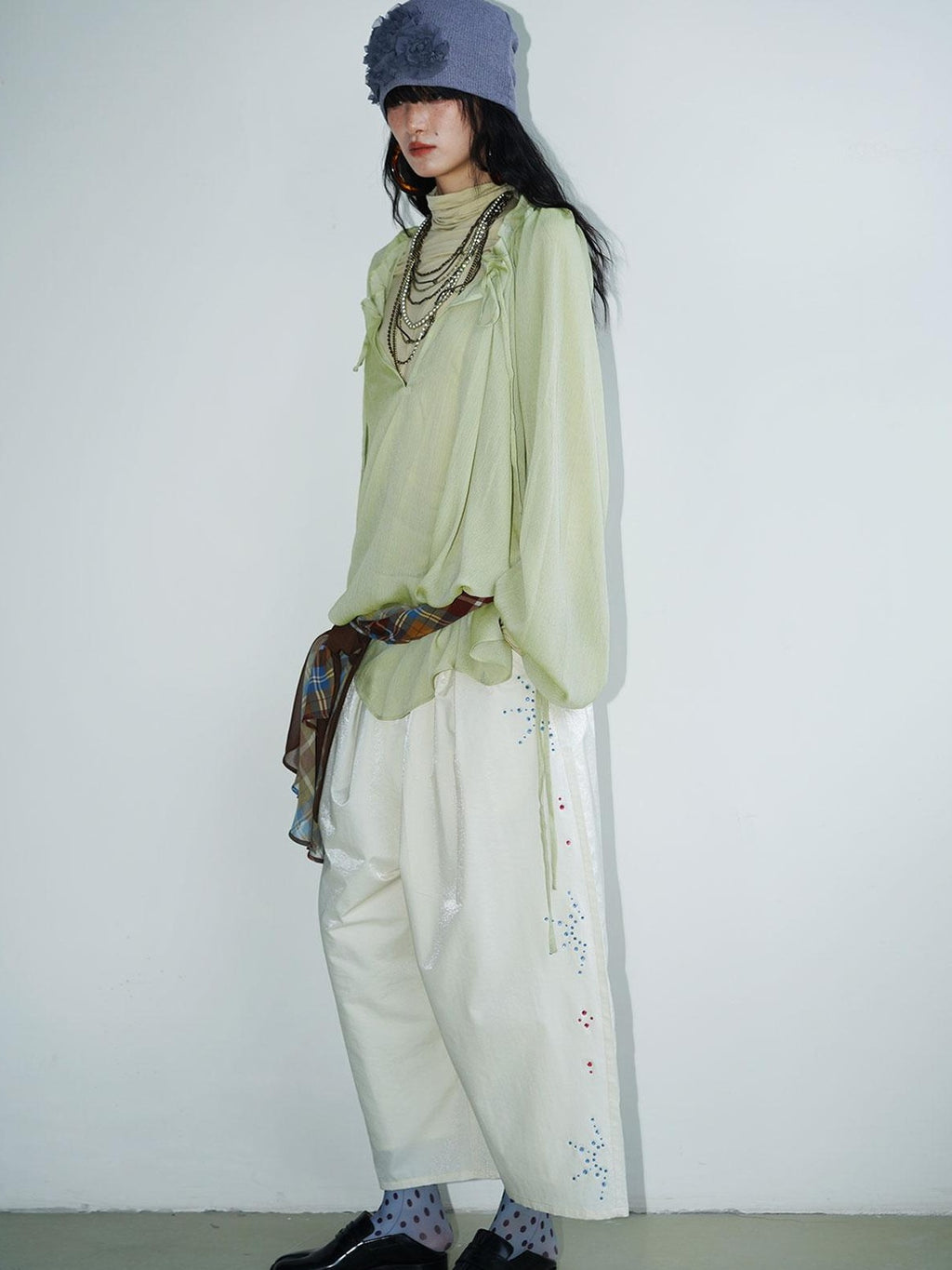 badtaste Red And Beige Rhinestone Solid Low Waist Women's Other Fabric Wide-leg Pants