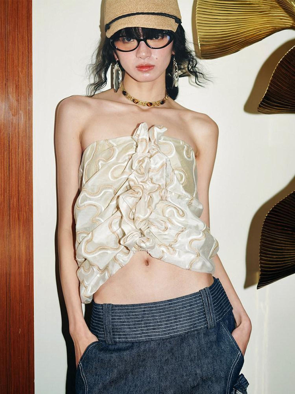 badtaste Resort Jacquard Tuck Pleat Multiway Sculptural Women's Tencel Mini Skirts