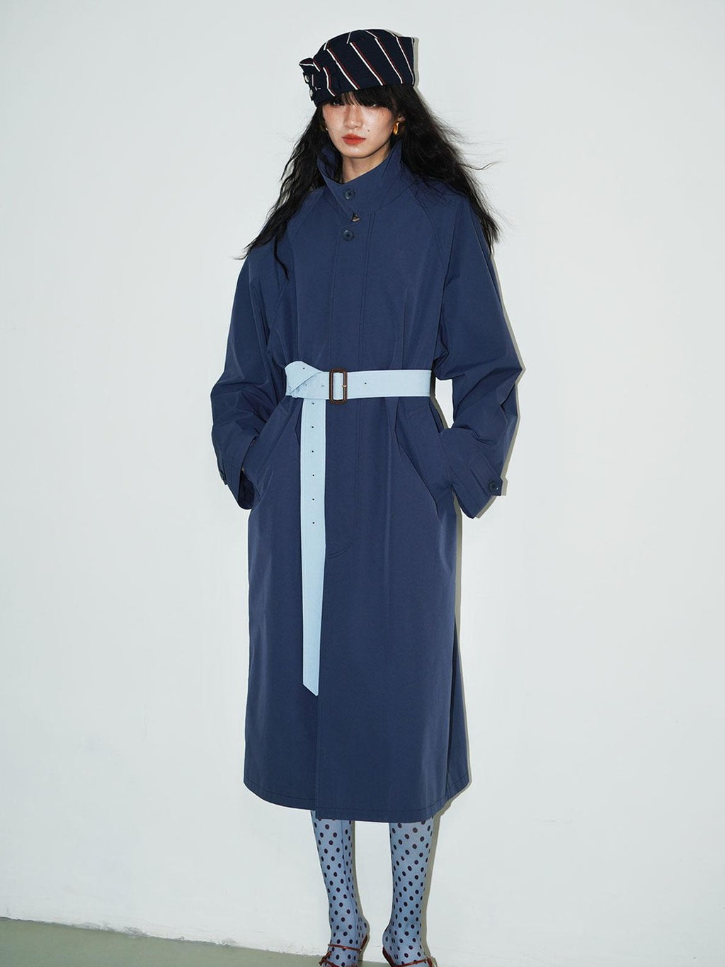 Retro British Stand Collar Zipper Straight Women's Long Coats