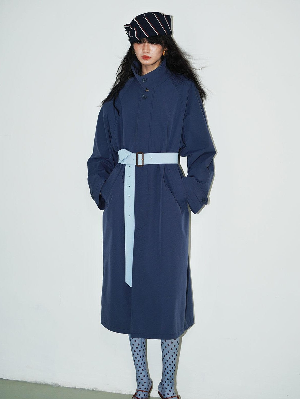 Retro British Stand Collar Zipper Straight Women's Long Coats