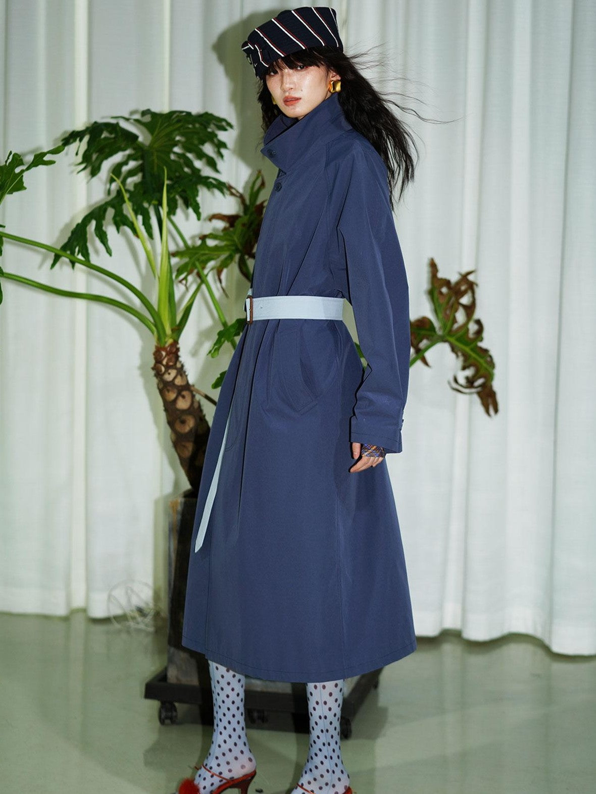 Retro British Stand Collar Zipper Straight Women's Long Coats