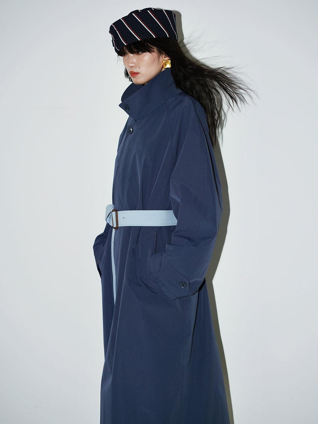 Retro British Stand Collar Zipper Straight Women's Long Coats