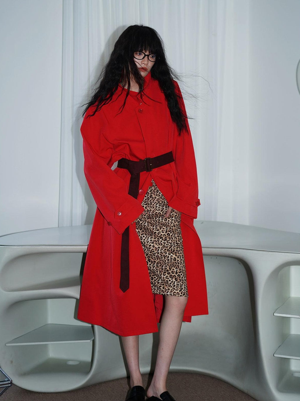 Retro British Stand Collar Zipper Straight Women's Long Coats