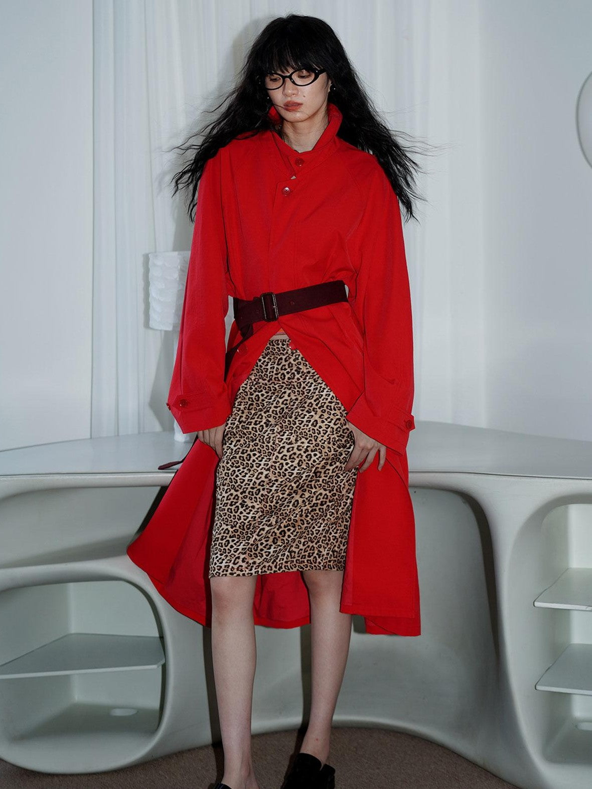 Retro British Stand Collar Zipper Straight Women's Long Coats