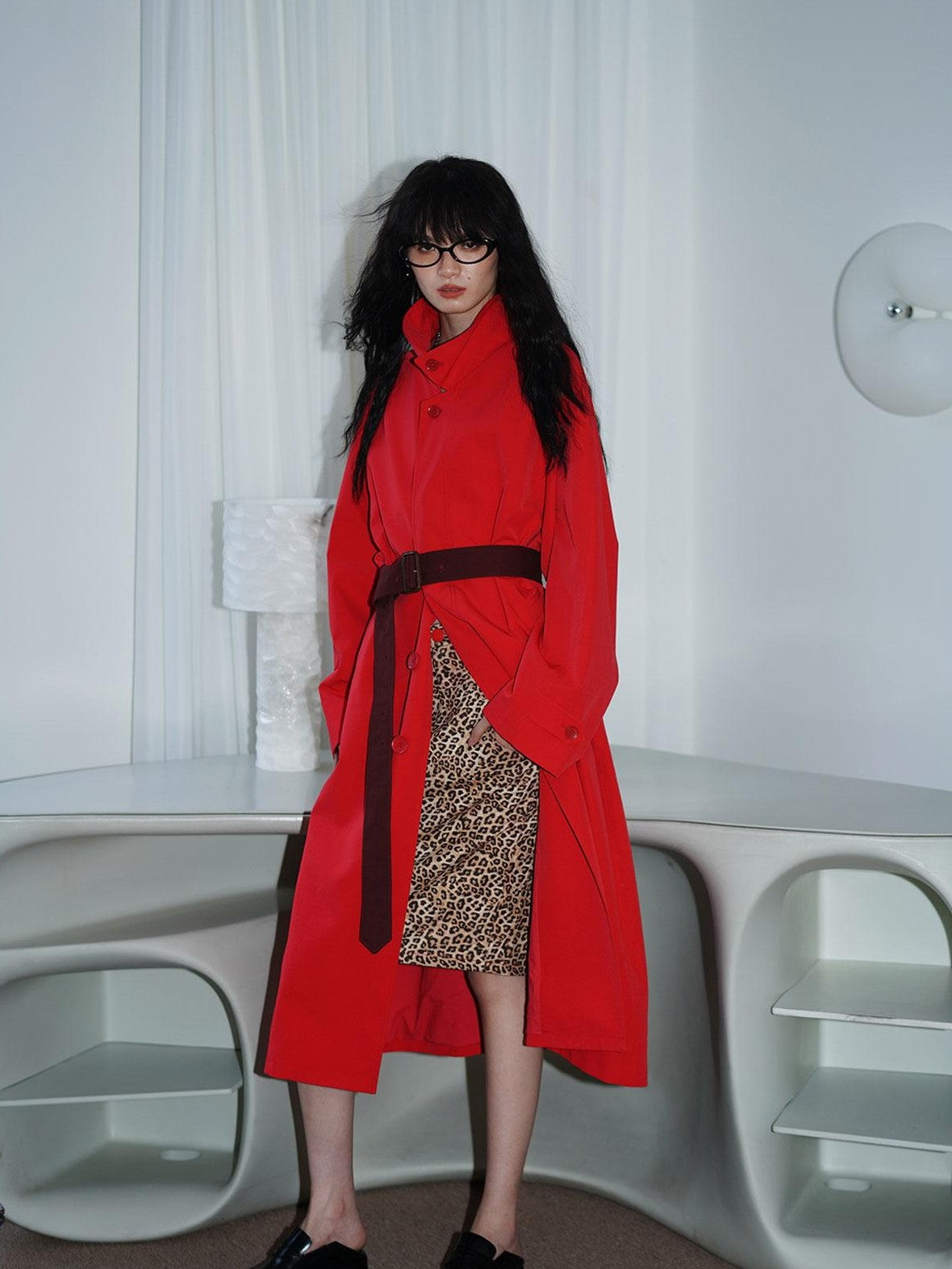 Retro British Stand Collar Zipper Straight Women's Long Coats