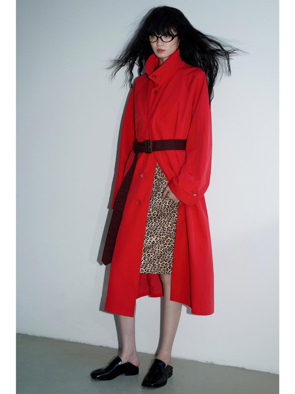 Retro British Stand Collar Zipper Straight Women's Long Coats