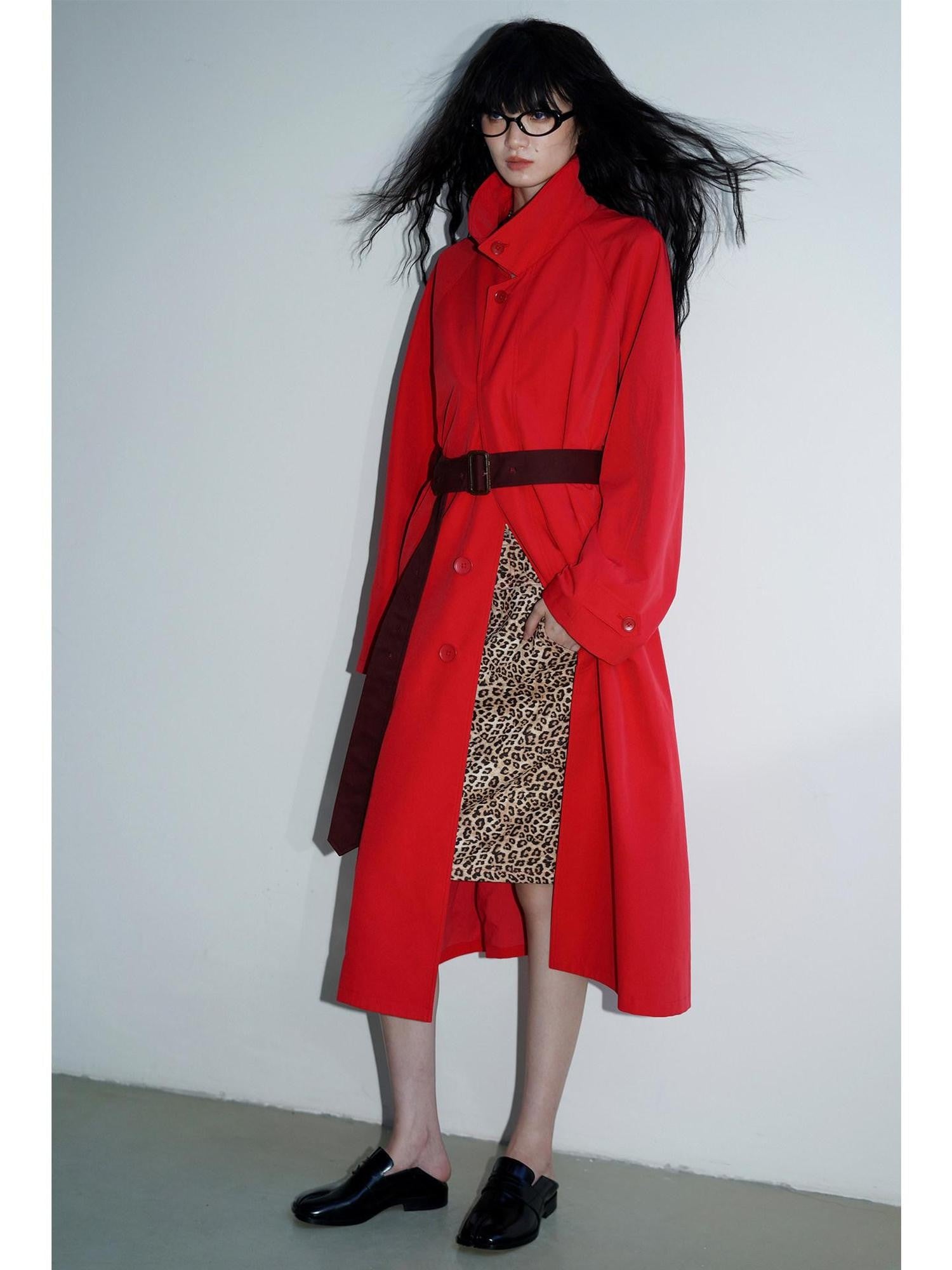 Retro British Stand Collar Zipper Straight Women's Long Coats